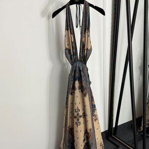 Zimmermann Halter Maxi Dress Floral Print Backless Resort Dress